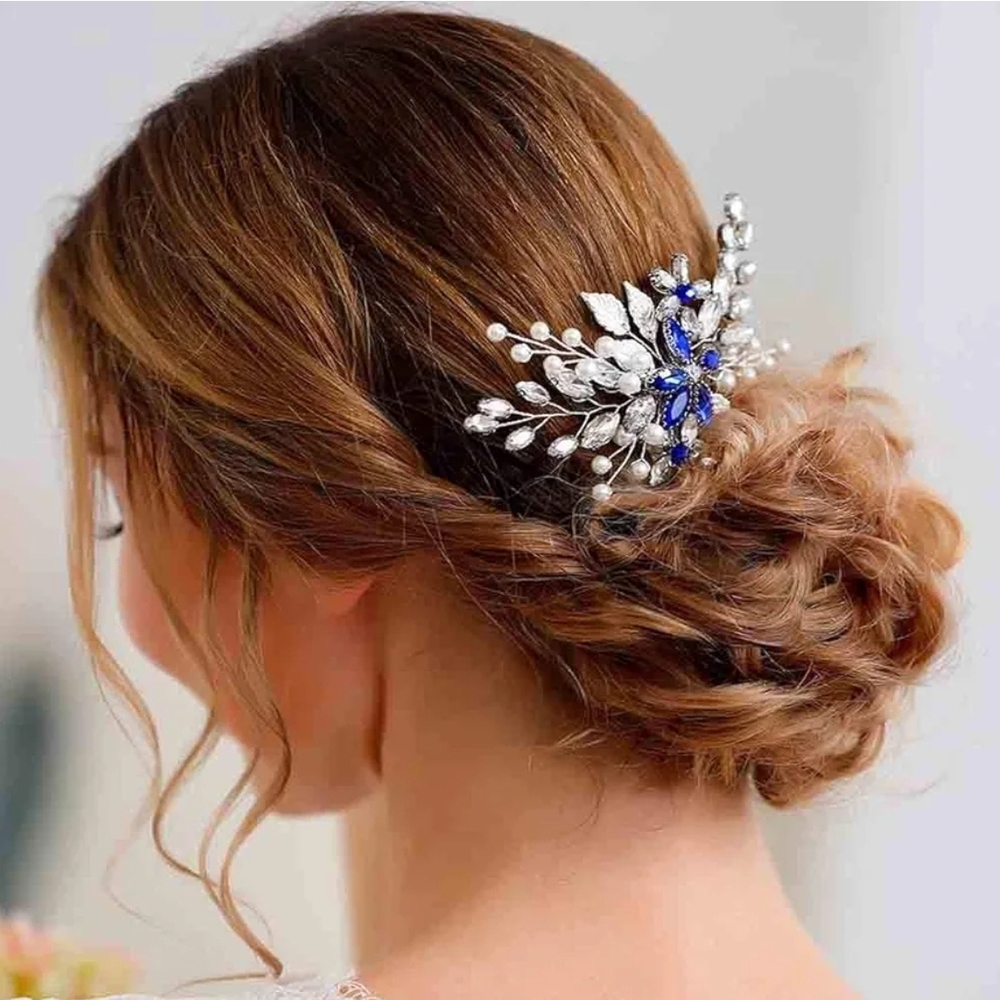 Elegant Silver and Blue Hair Accessory‎